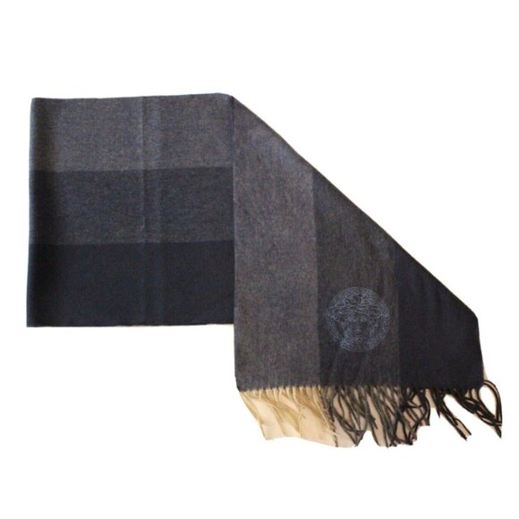 Gianni Versace Blue & Gray Medusa Embroidered Wool Men's / Women's Winter Scarf